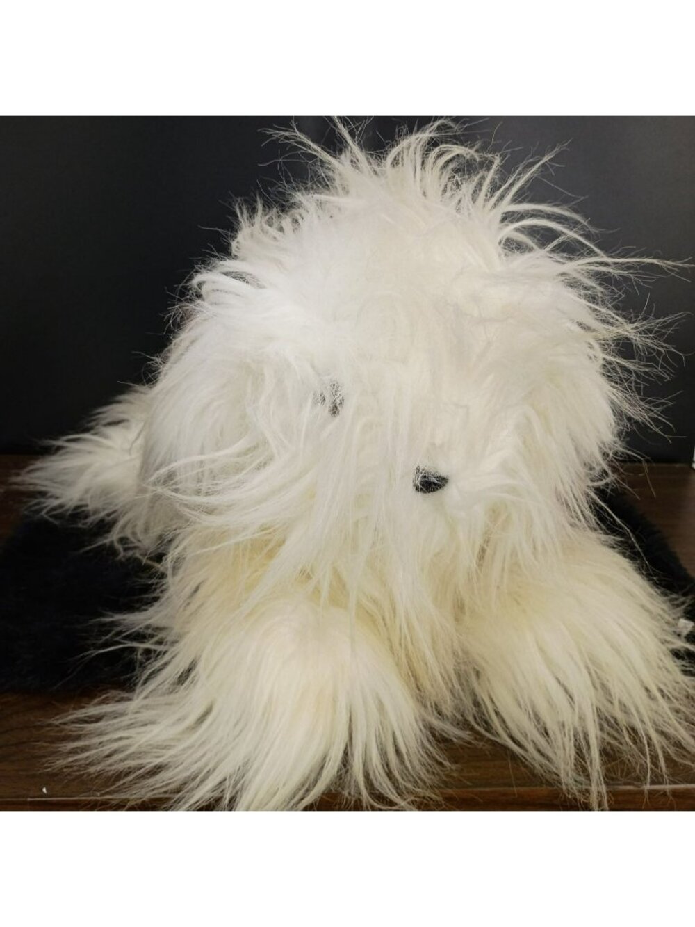 Shaggy White Fluffy Dog Plush By Jerry Elsner Co. Inc. 18"x5"x8" Synthetic Fiber